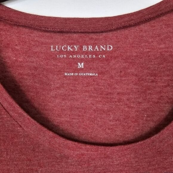 Lucky Brand Heathered Pink Patriotic Tshirt Sz M Scoop Neck Casual Americana USA - Picture 3 of 6